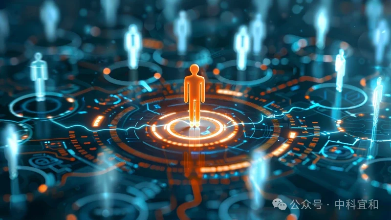 以数字人物与连接网络呈现人才能力评估的概念配图